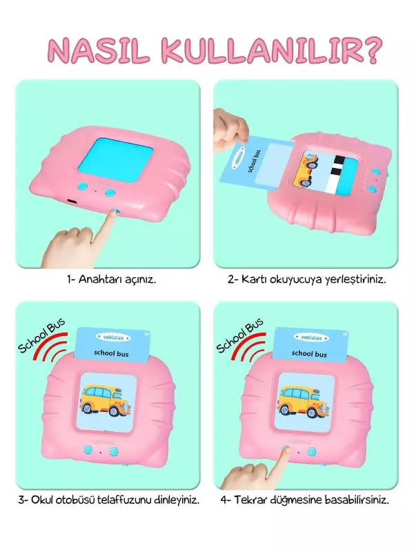 İngilizce Erken Eğitim Kartı 224 Adet Flash Sesli Konuşan Kartlar - Çok Renkli