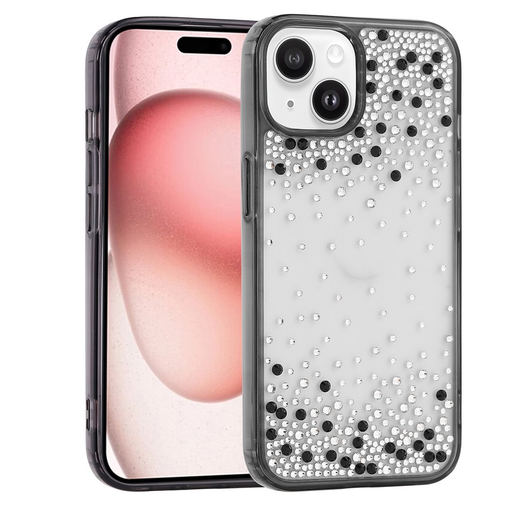 iPhone 15 Kılıf Airbag Tasarımlı Damla Taşlı Şeffaf Pera Silikon Kapak