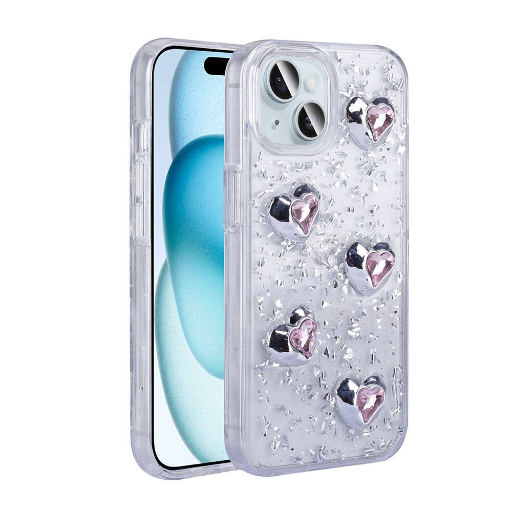 iPhone 15 Kılıf Airbagli Simli Arka Yüzey Işıltı Silikon Kapak