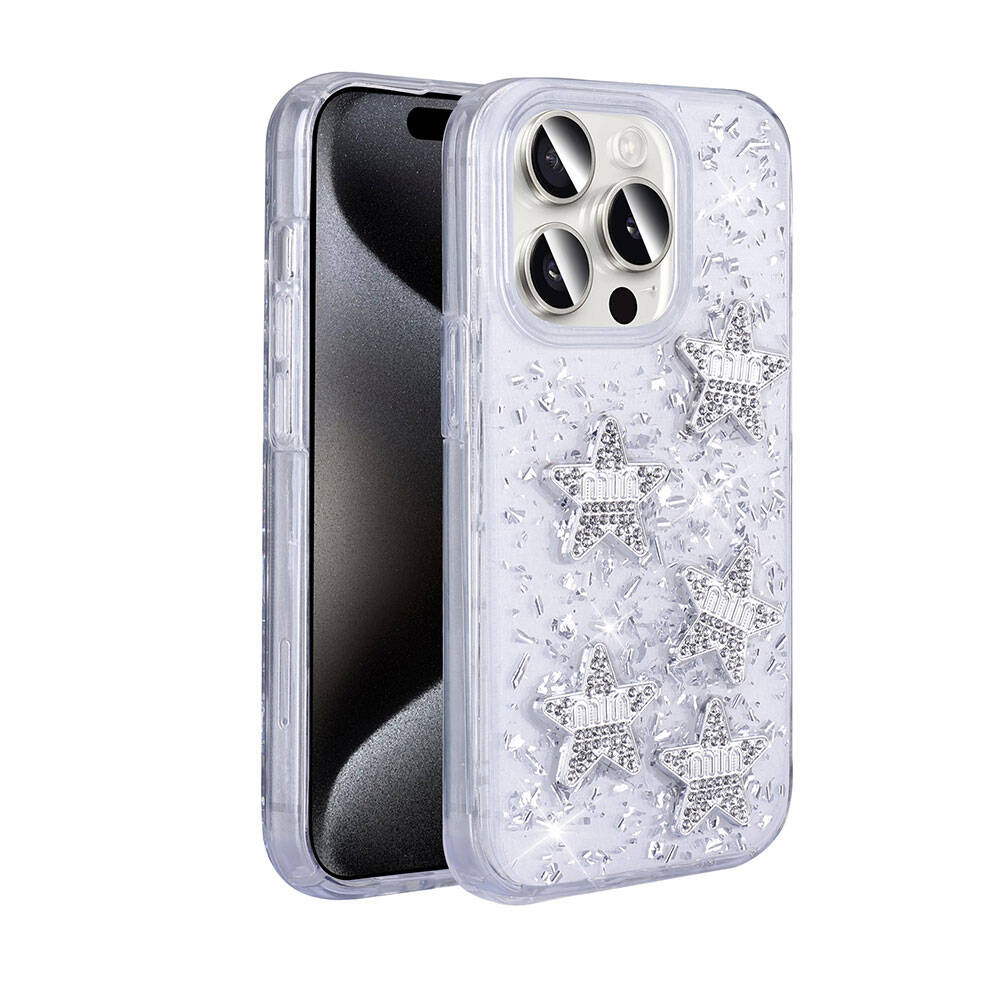 iPhone 15 Pro Kılıf Airbagli Simli Arka Yüzey Işıltı Silikon Kapak