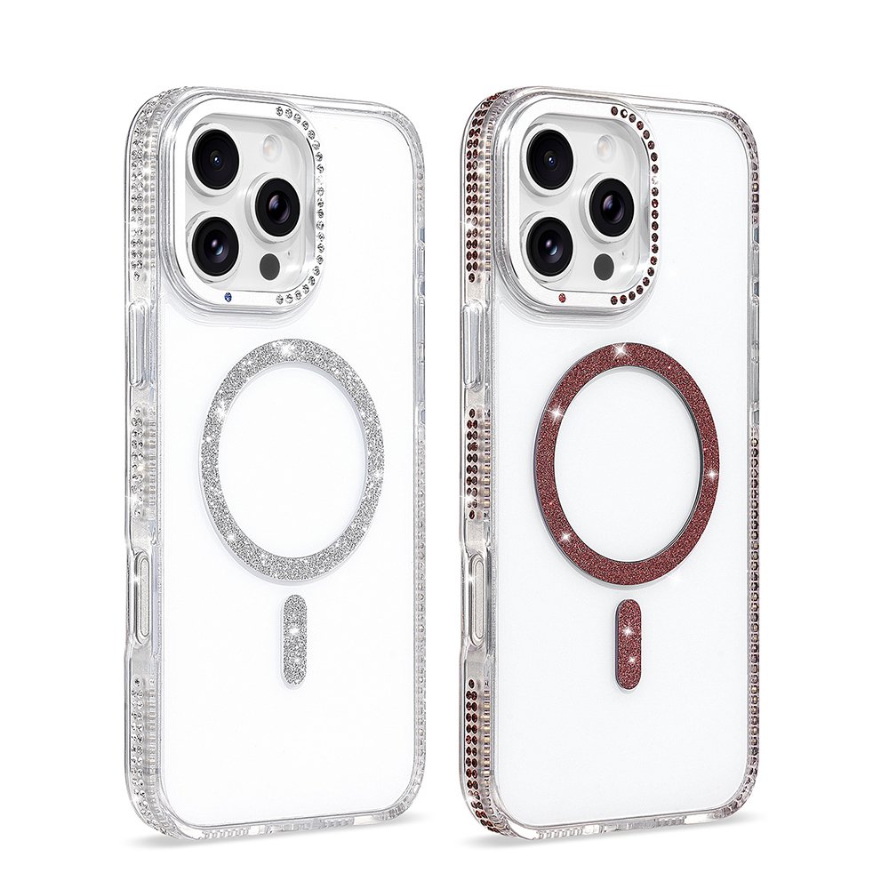 iPhone 16 Pro Max Kılıf Magsafe Şarj Özellikli Taşlı Lüx Tasarım Tera Silikon Kapak