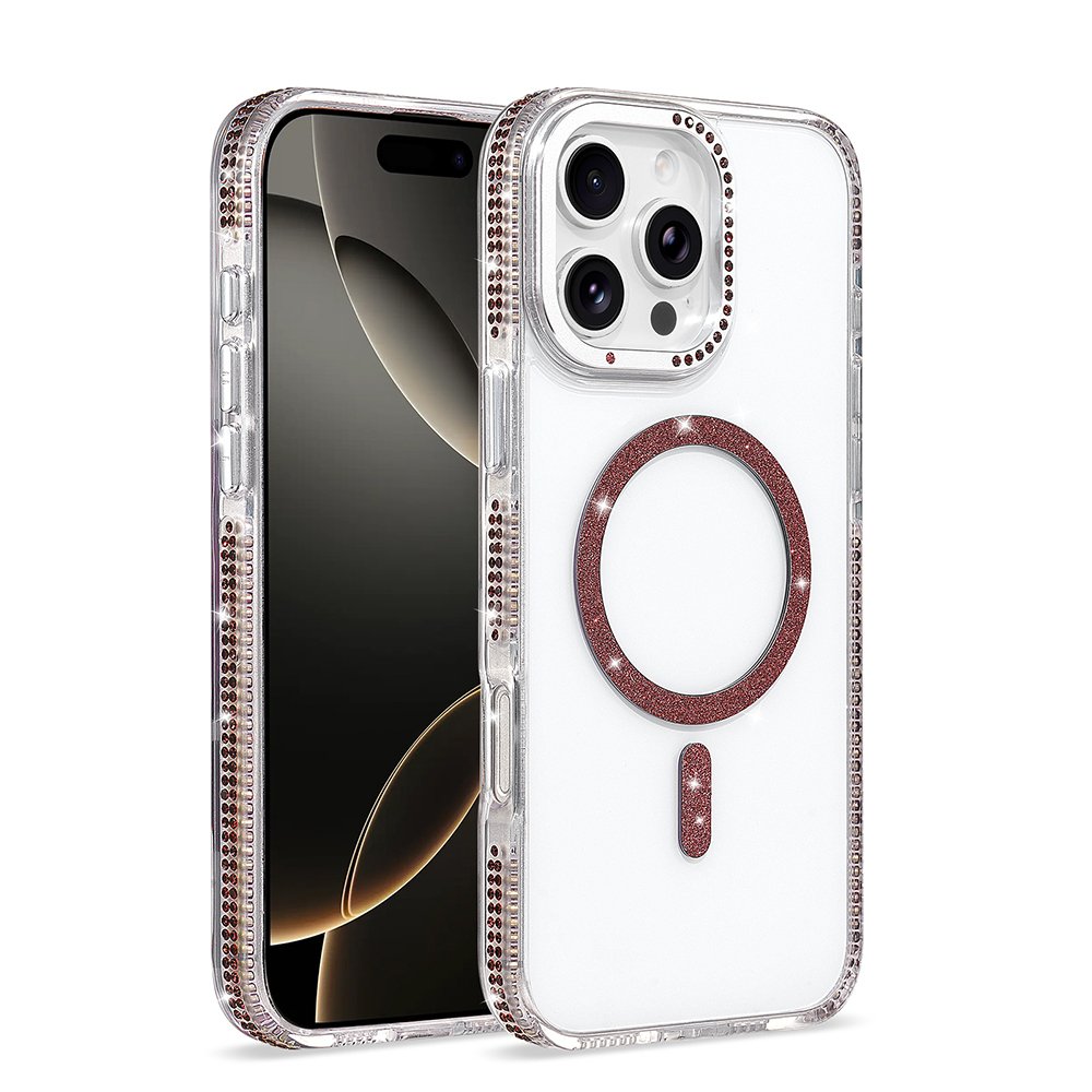 iPhone 16 Pro Max Kılıf Magsafe Şarj Özellikli Taşlı Lüx Tasarım Tera Silikon Kapak