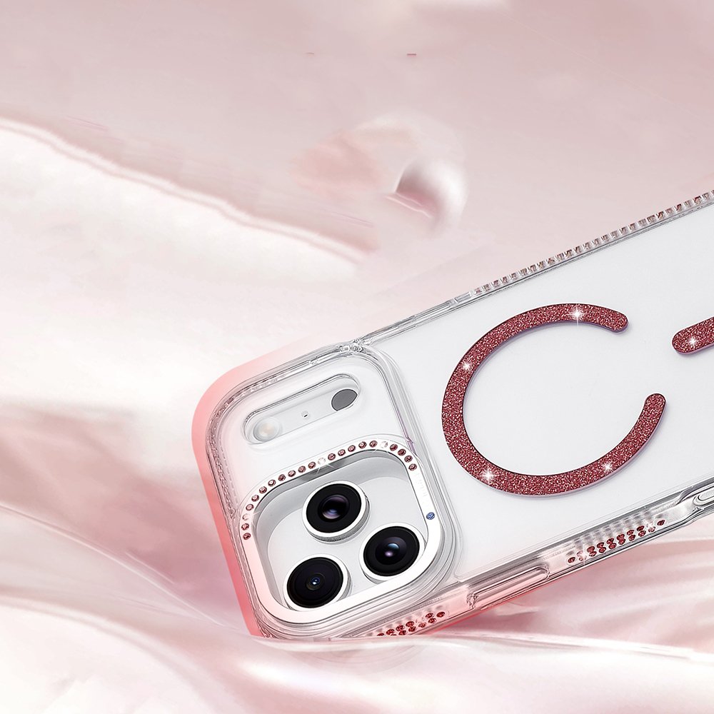 iPhone 17 Pro Max Kılıf Magsafe Şarj Özellikli Taşlı Lüx Tasarım Tera Silikon Kapak