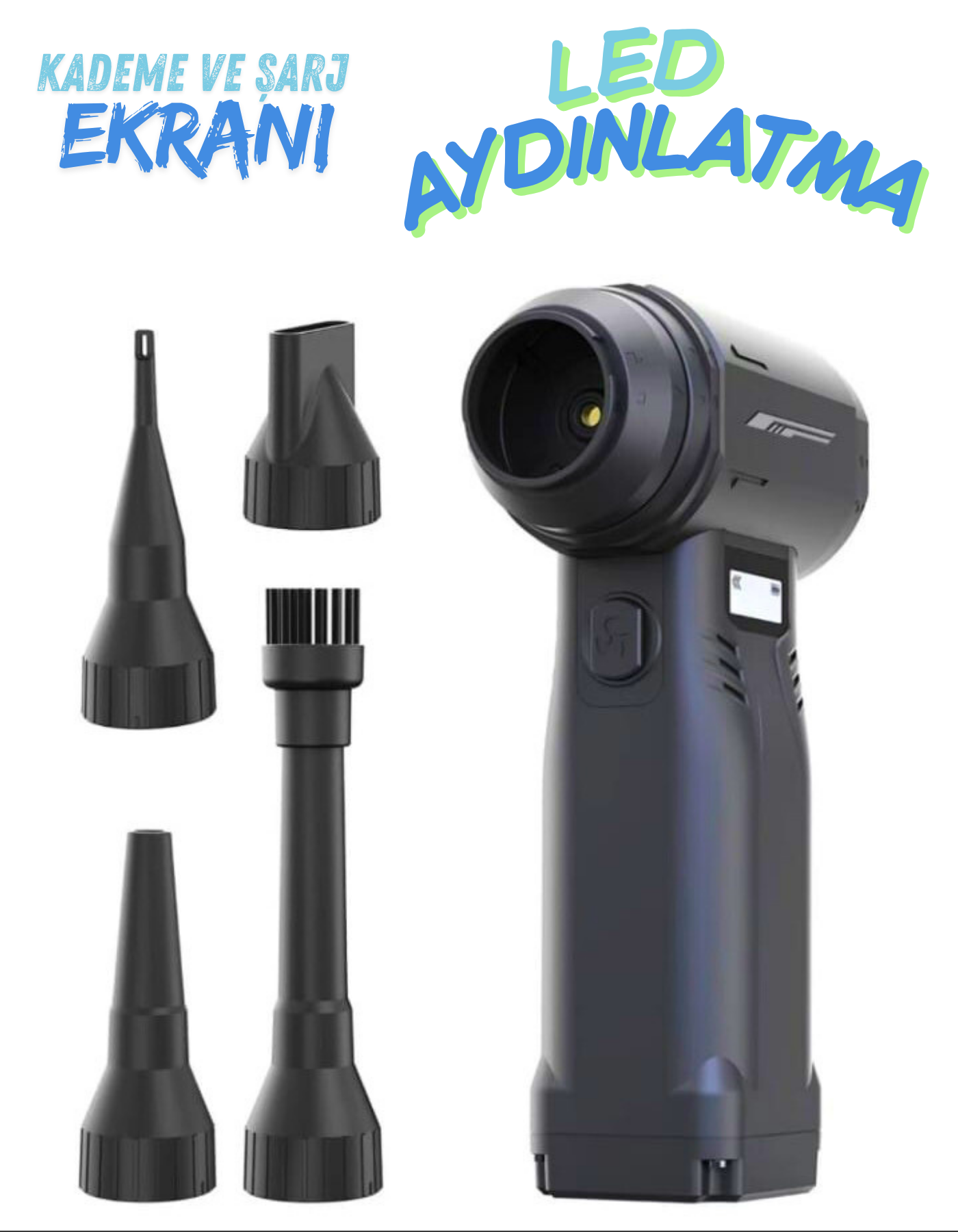 Işıklı 9 Kademeli 5 Başlıklı Mini Jet Fan - Jet Fan - Hava Üfleyici - Araç Kurutma - Mangal Üfleme