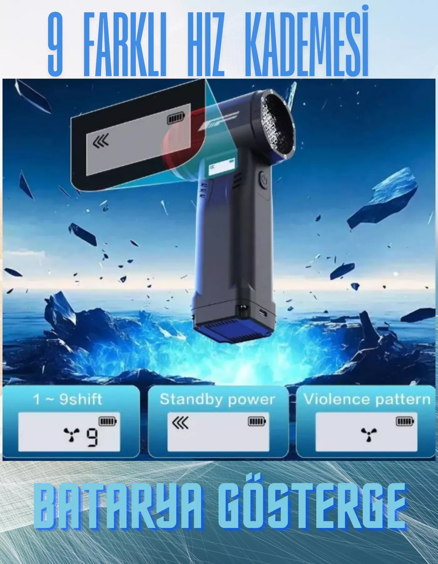 Işıklı 9 Kademeli 5 Başlıklı Mini Jet Fan - Jet Fan - Hava Üfleyici - Araç Kurutma - Mangal Üfleme