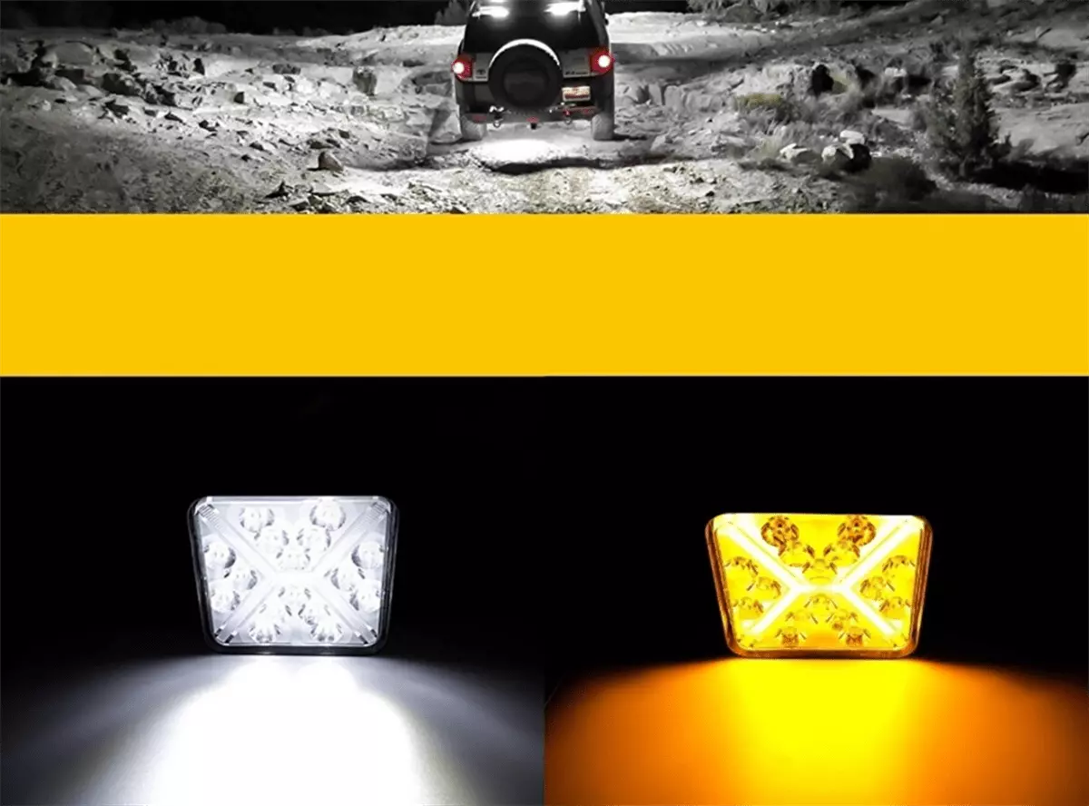 Kare Off Road Tekne 16 Led Lamba Sarı - Beyaz Aydınlatmalı