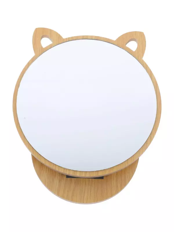 Kedi Ayna Ahşap Standlı Masa üstü Makyaj Aynası Make Up 14CM