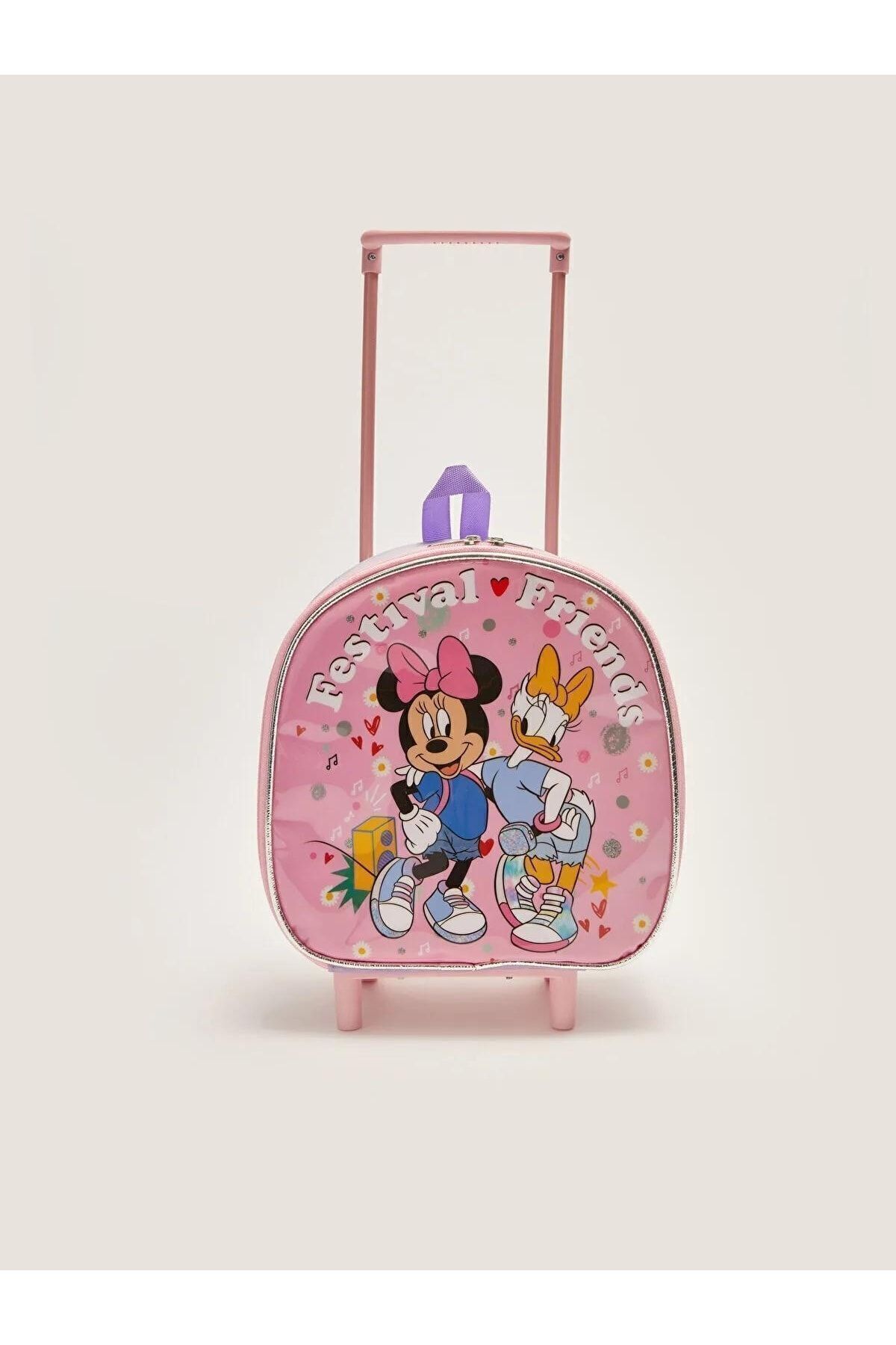 Kız Çocuk Minnie Mouse Baskılı Çekçekli Tekerlekli Çanta