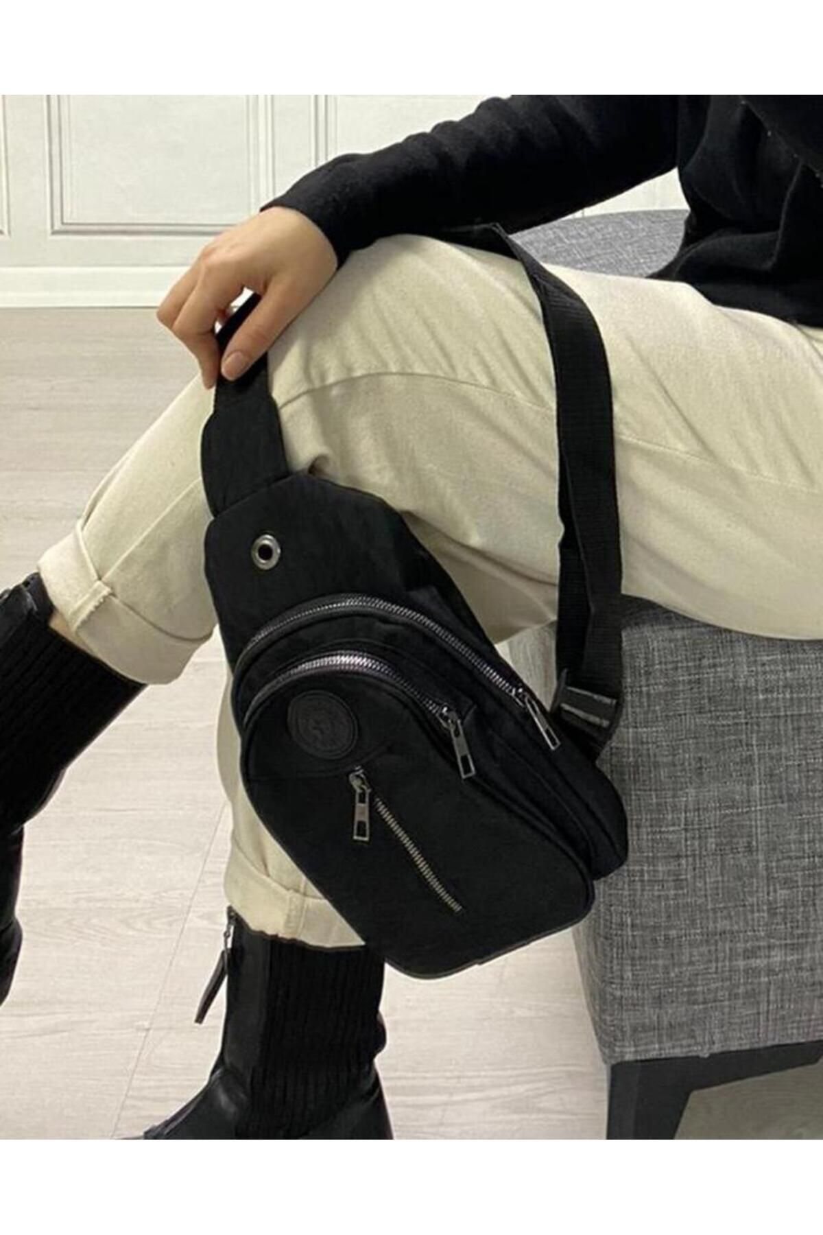 Klinkır Kumaş Unisex Üç Bölmeli Omuz Çantası Bodybag 6782