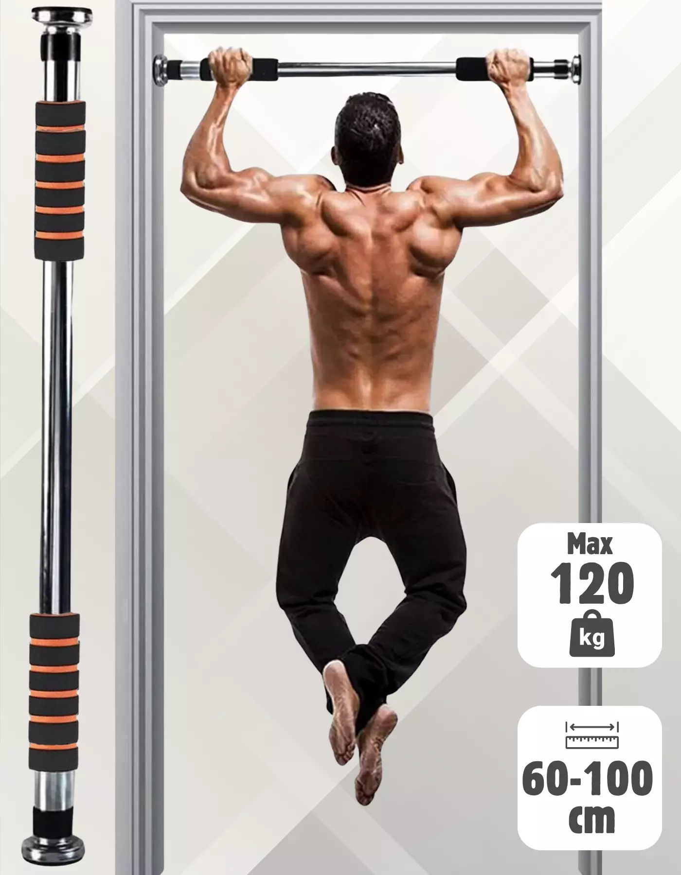 Koridor Kapı Barfiksi Barfix Aleti Çubuğu Çekme Barı 60-100 cm Demiri Bar