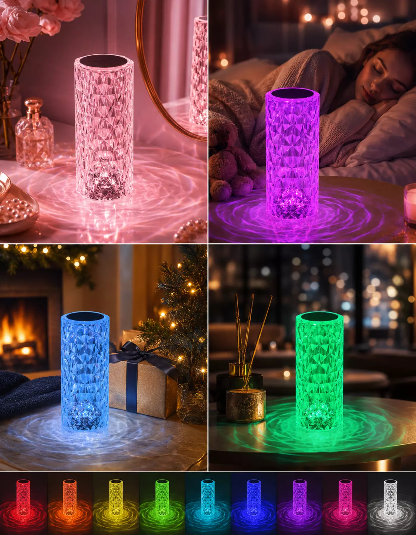 Kristal Elmas Led Dokunmatik Sensör Usb Şarjlı Masa Lambası RGB Gece Lambası