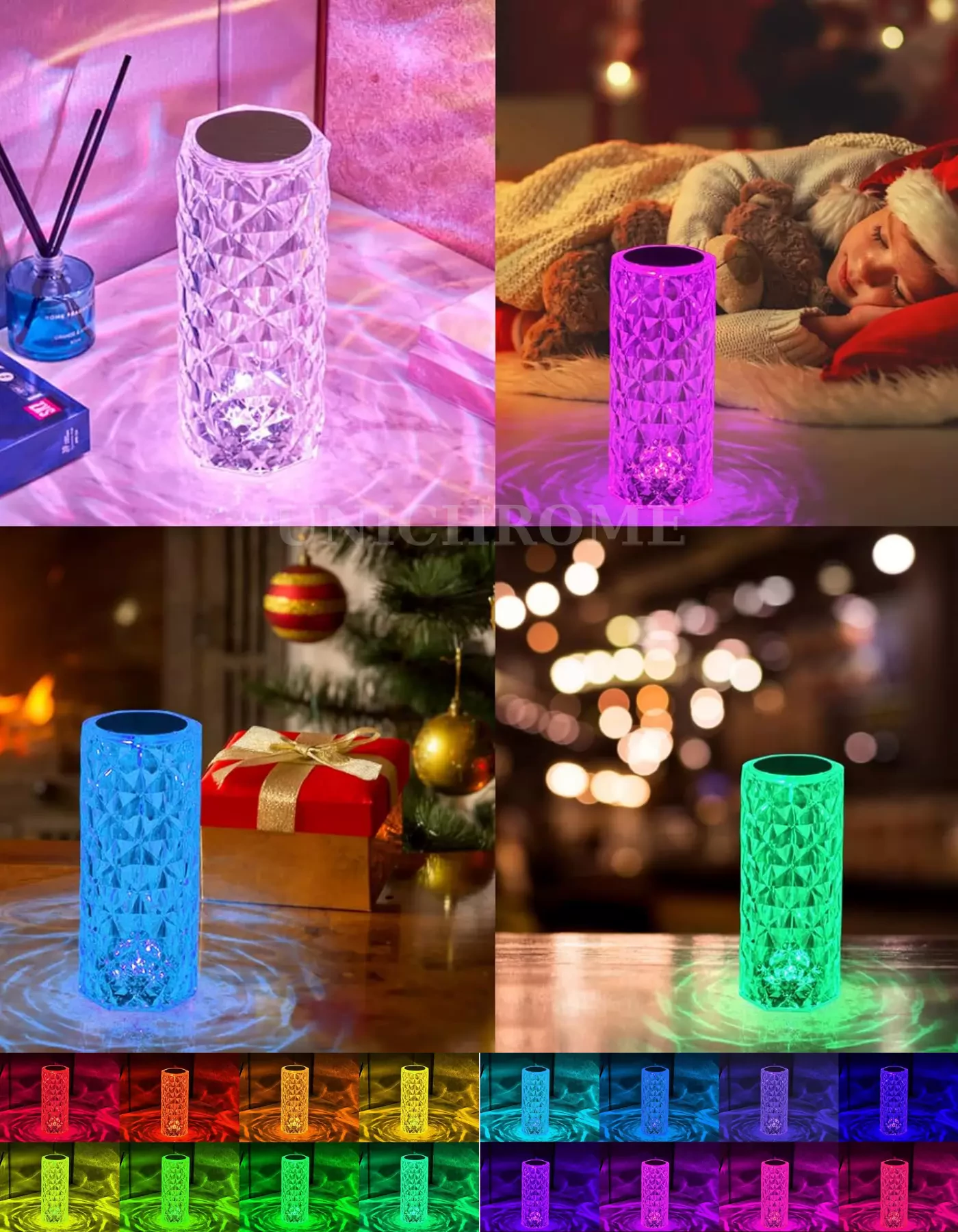 Kristal Elmas Led Dokunmatik Sensör Usb Şarjlı Masa Lambası RGB Gece Lambası