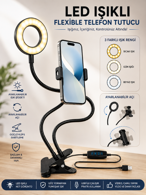 Led Ring Light Youtuber Light Stüdyo Işığı Akrobat Selfie Led Masa Lambası 4 in 1 Set