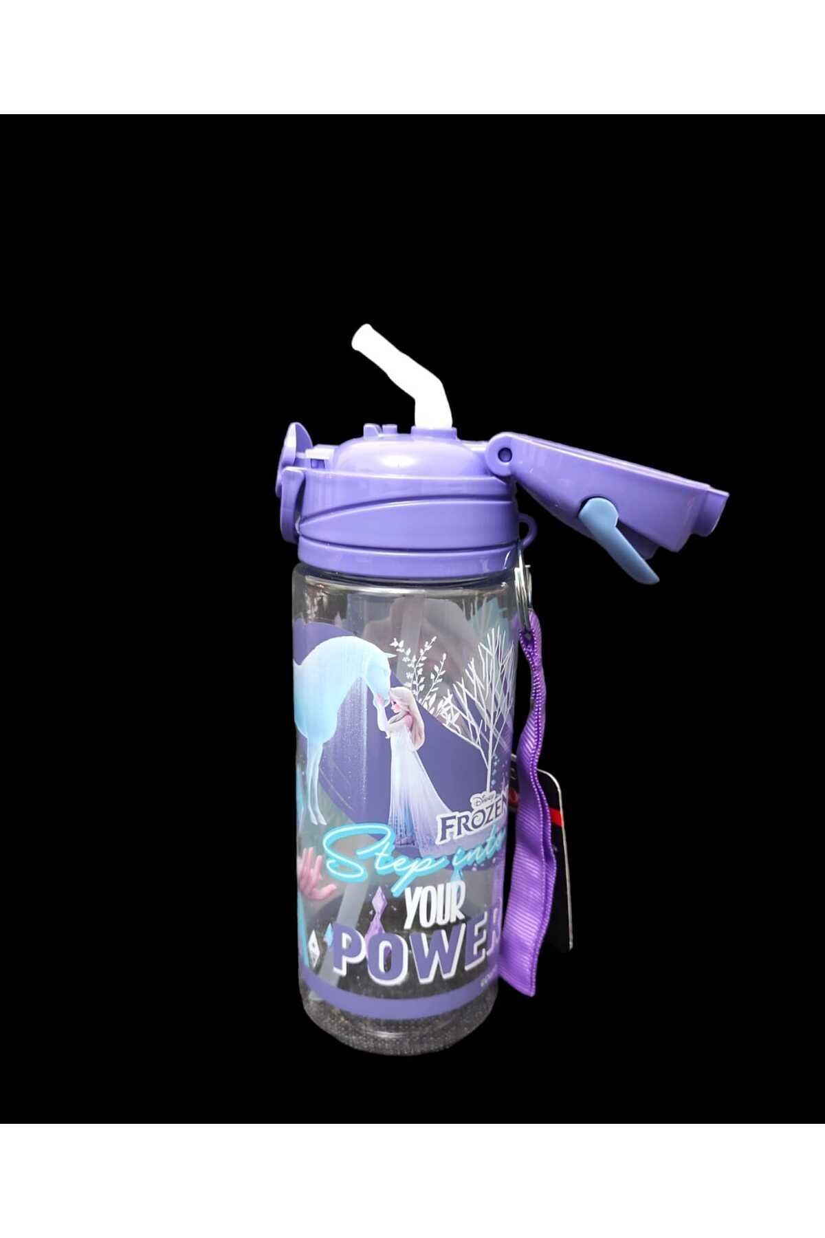 Lisanslı Pipetli Frozen Plastik Matara 500 ml Mavi ''Step Into Your Power''