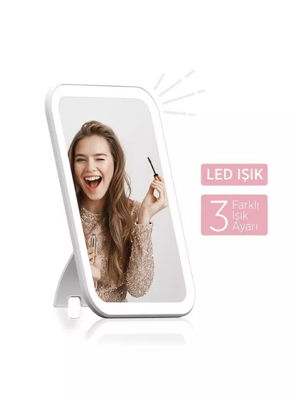 Masaüstü Dokunmatik Makyaj Aynası Led Işıklı Beyaz Renk Make Up Mirror