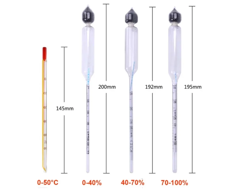 4 Parça Alkol Metre Termometre Seti Etil Alkol-Su Karışımı Test