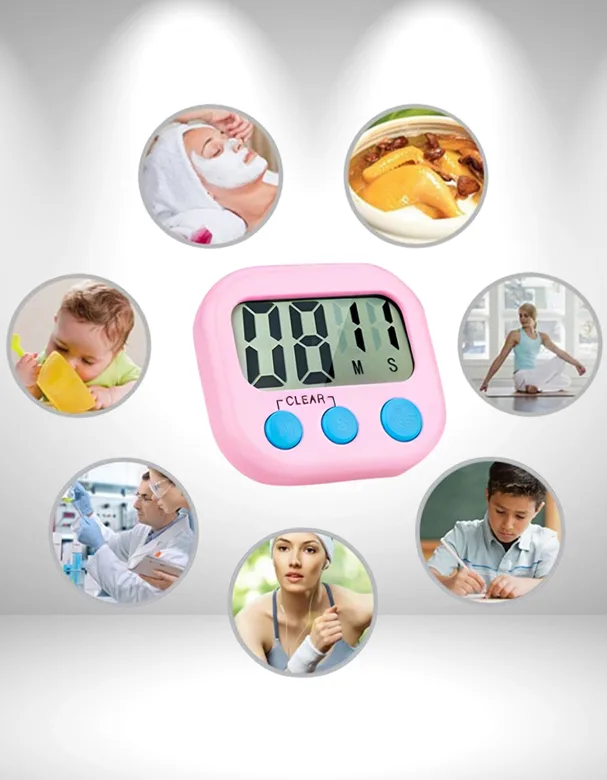 Dijital Ekranlı Alarmlı Mıknatıslı Mutfak Zamanlayıcı Fırın Timer Pembe