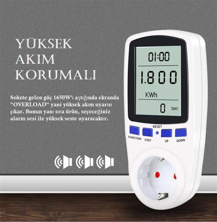 Dijital Wattmetre Enerji Sarfiyat Ölçer Tüketim Ölçer 220V Priz