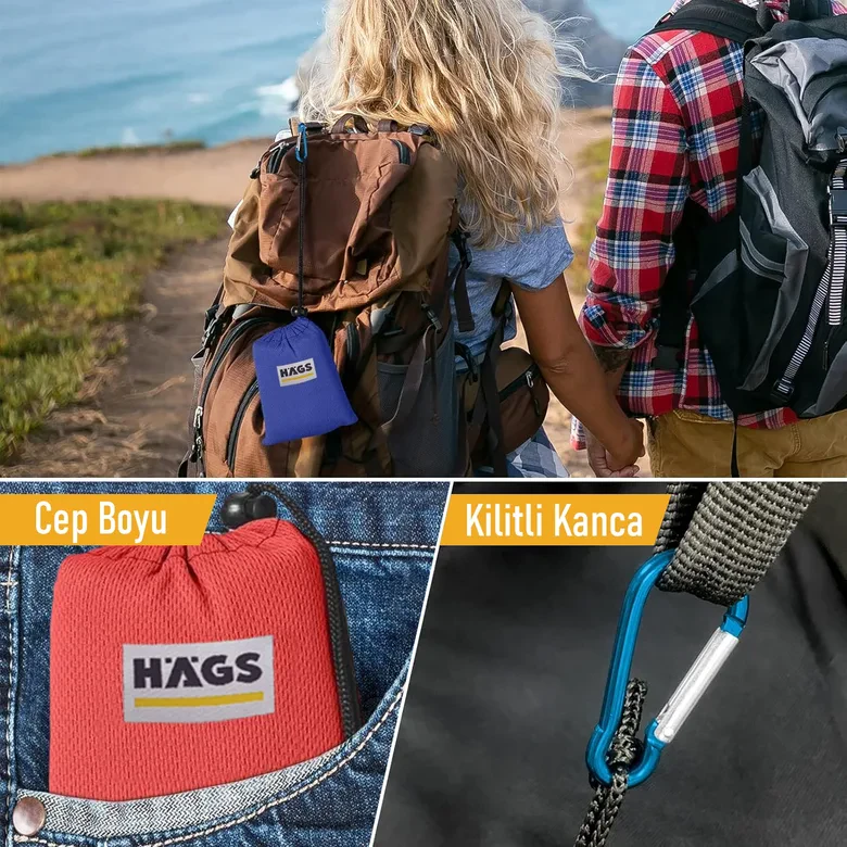 Haegs Cep Yer Örtüsü, Piknik Örtüsü Kamp Matı, Plaj Yer Örtüsü, Su Geçirmez, Kum Tutmaz, Hızlı Kurur, Hafif, Katlanabilir İnce Zemin Örtüsü Outdoor Açık Hava Kamp Yürüyüş Seyahat için - El Askılı - 180-150cm - Gri