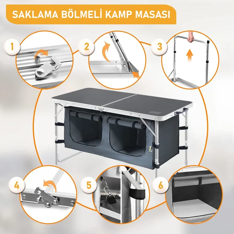 Haegs Saklama Dolaplı Kamp Masası, Outdoor Kamp Mutfağı, Kamp Dolabı, Katlanabilir Kamp Piknik Masası, Seyahat Mutfağı, Mutfak Dolabı, Depolama bölmeli, Dış Mekan Mutfağı 90-50cm- Mermer Desenli