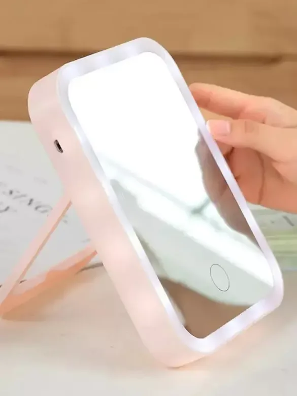 Masaüstü Dokunmatik Makyaj Aynası Led Işıklı Pembe Renk Make Up Mirror