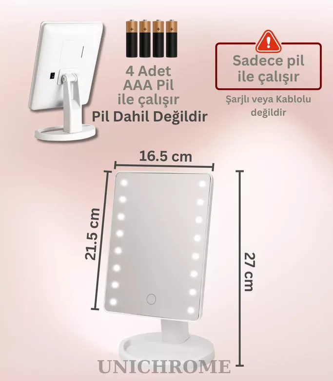 Pilli Dokunmatik Led Işıklı Masa Üstü Makyaj Aynası Dikdörtgen