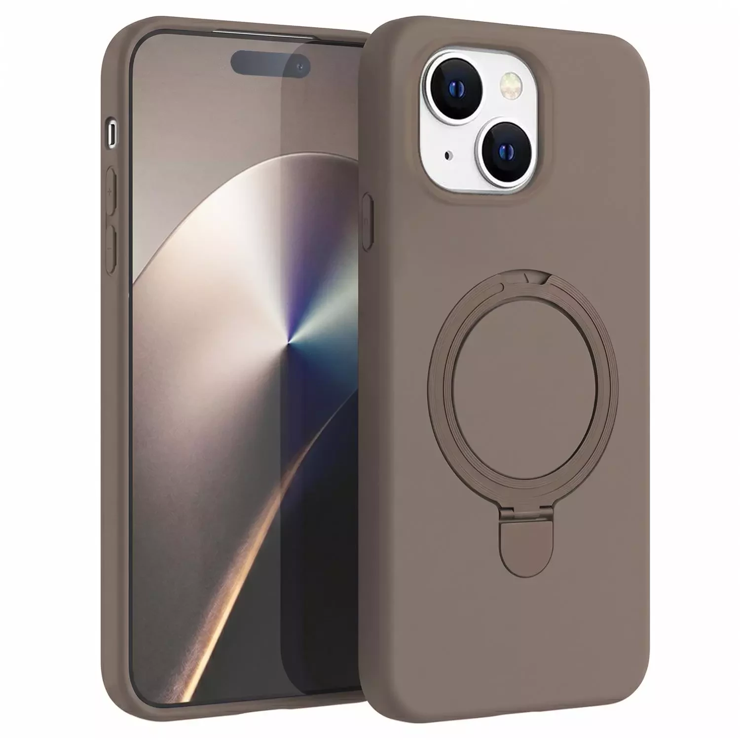 Microsonic Apple iPhone 15 Plus Kılıf Aura Stant MagSafe Kahverengi