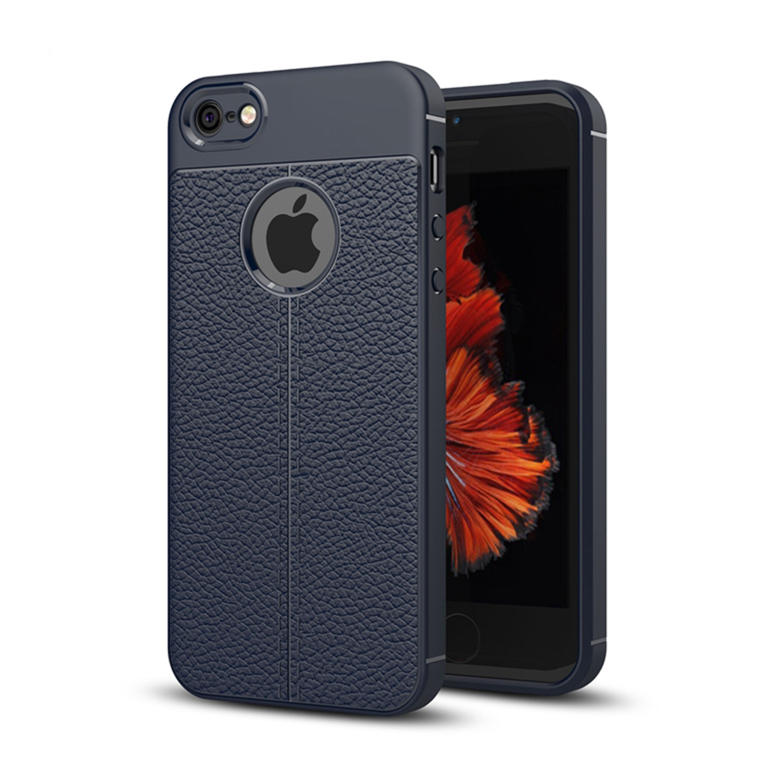 Microsonic Apple iPhone 5 / 5S Kılıf Deri Dokulu Silikon Lacivert
