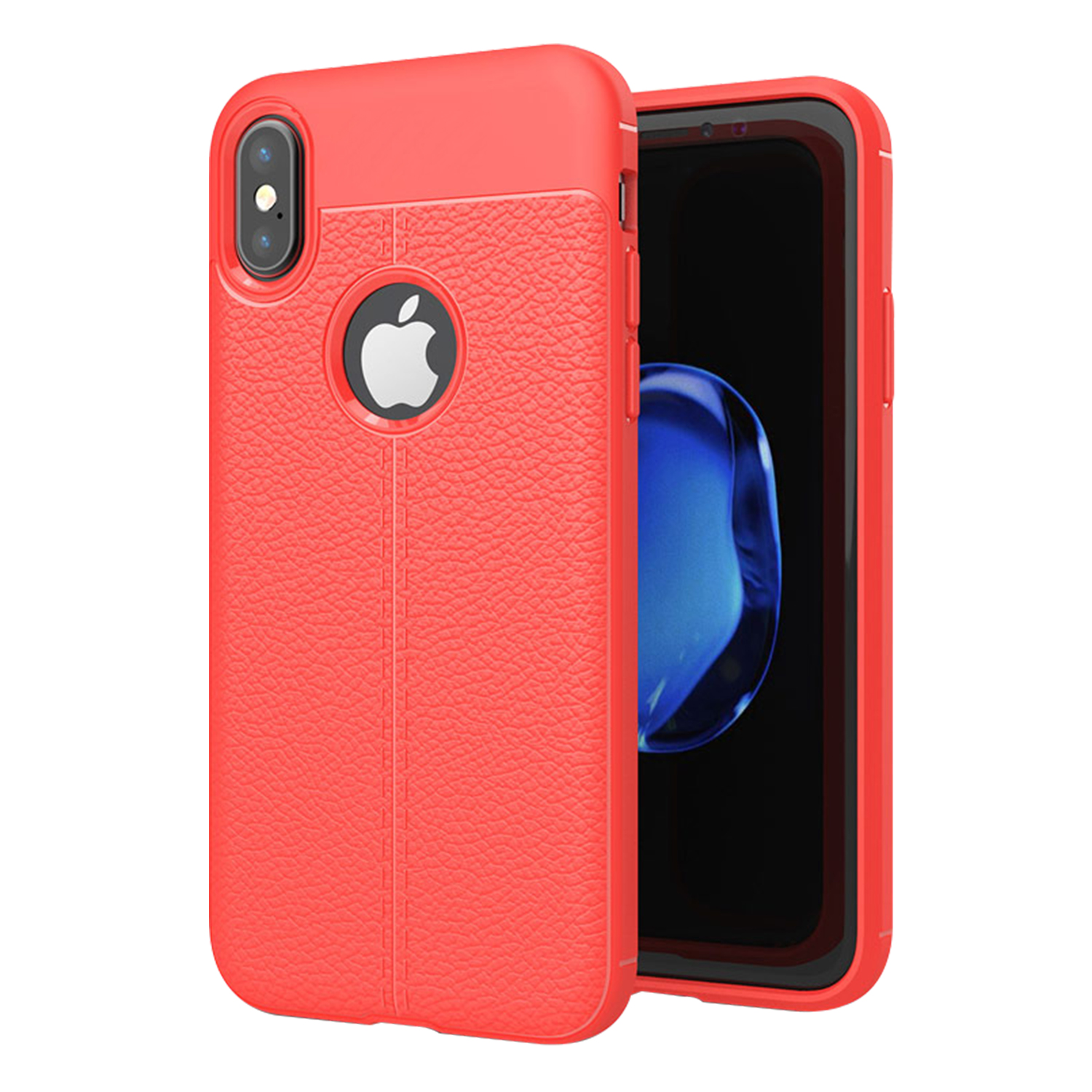 Microsonic Apple iPhone X Kılıf Deri Dokulu Silikon Kırmızı