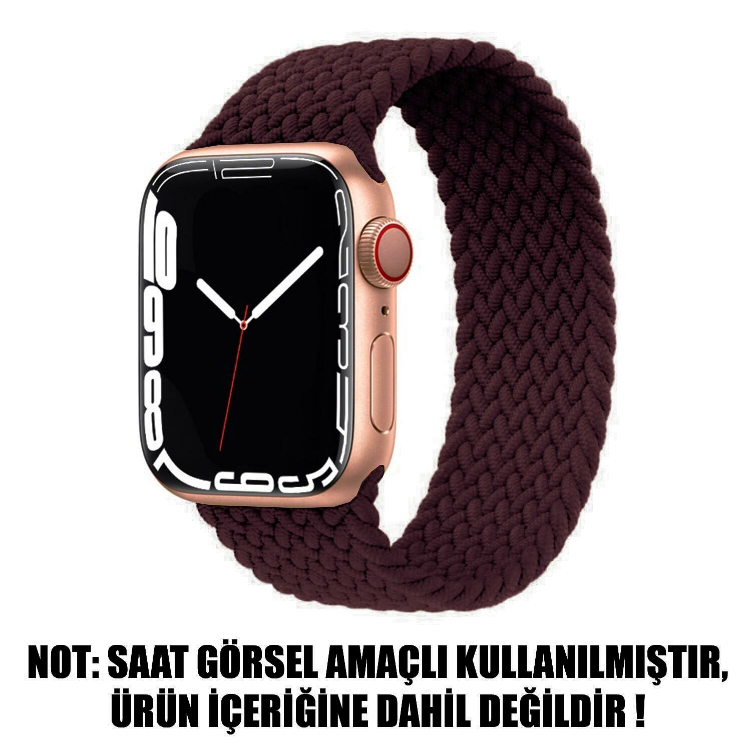Microsonic Apple Watch Series 6 40mm Kordon, (Small Size, 127mm) Braided Solo Loop Band Koyu Bordo