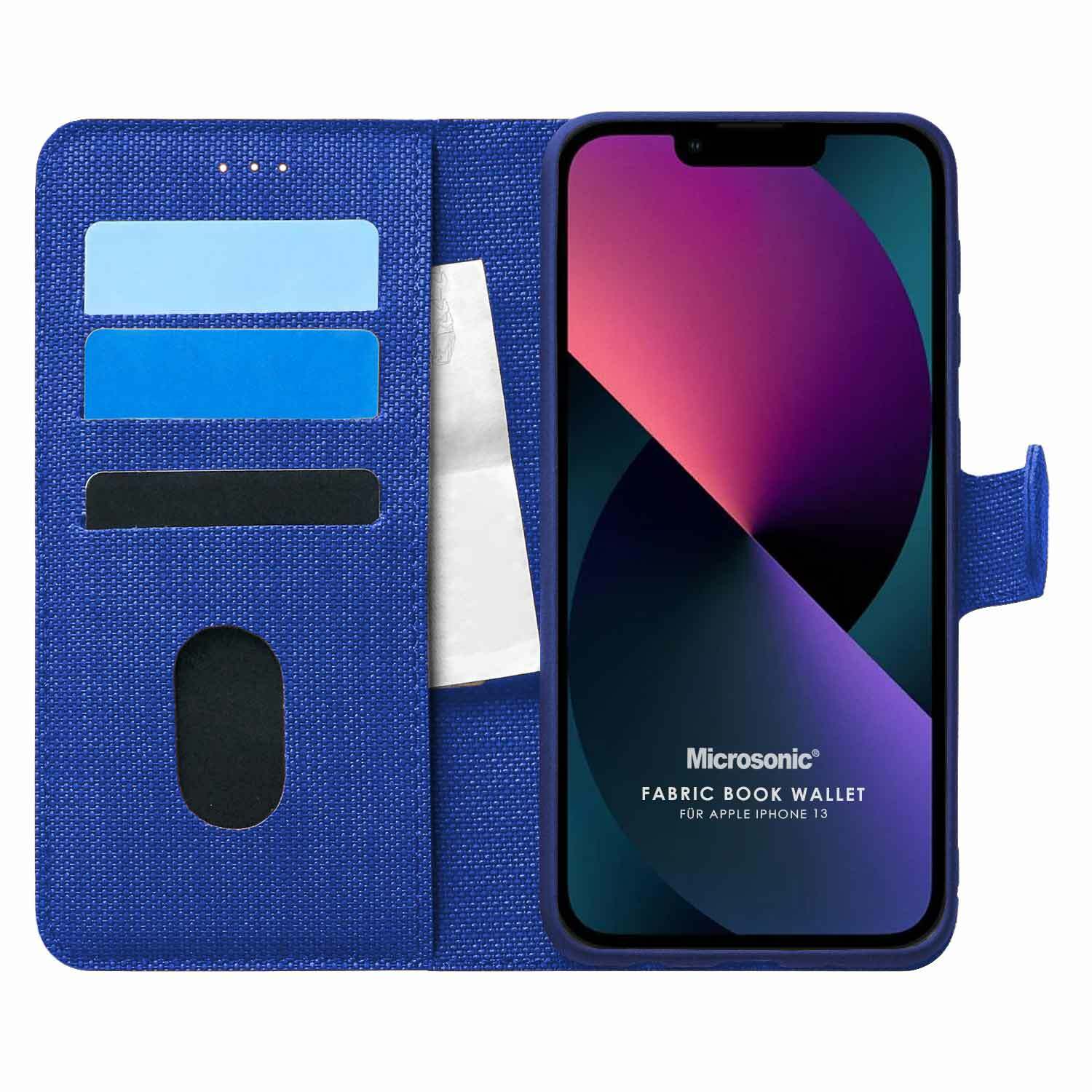 Microsonic Appple iPhone 13 Kılıf Fabric Book Wallet Lacivert