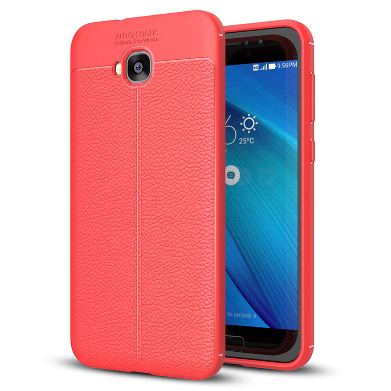Microsonic Asus Zenfone Live (5.5'') ZB553KL Kılıf Deri Dokulu Silikon Kırmızı