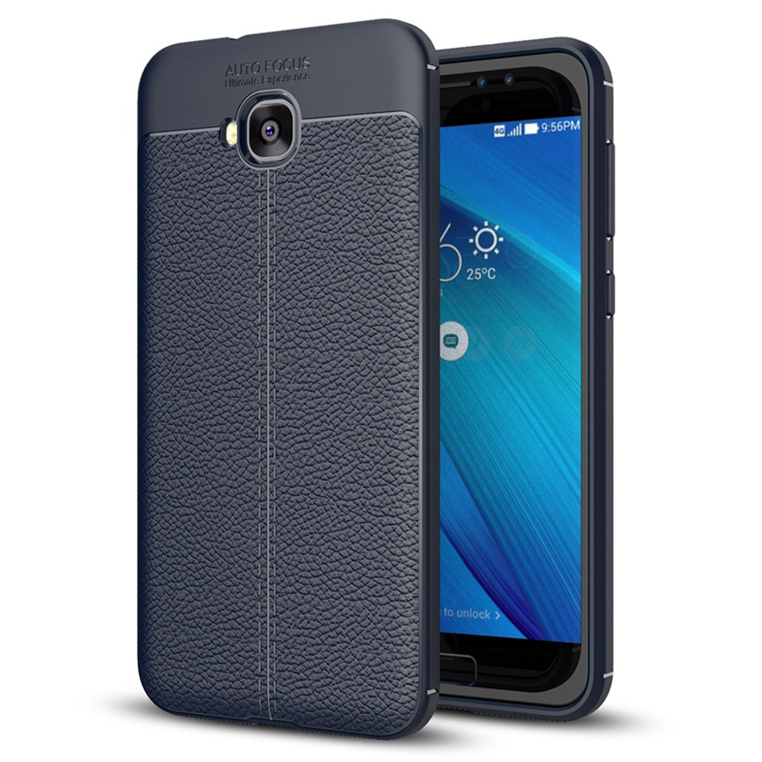 Microsonic Asus Zenfone Live (5.5'') ZB553KL Kılıf Deri Dokulu Silikon Lacivert
