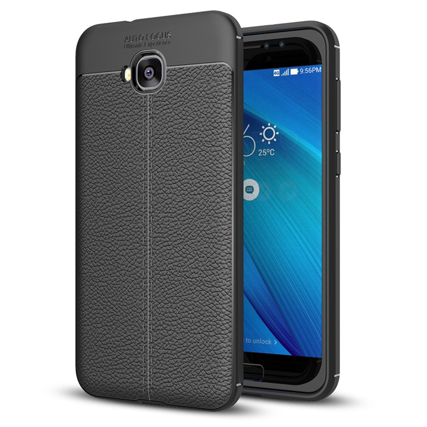 Microsonic Asus Zenfone Live (5.5'') ZB553KL Kılıf Deri Dokulu Silikon Siyah