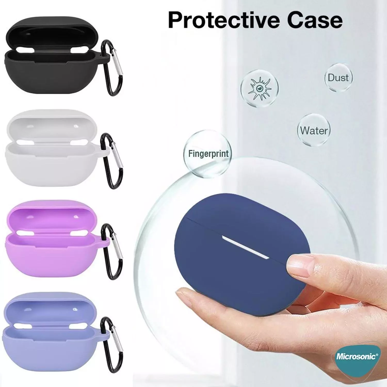 Microsonic Huawei FreeBuds Pro 5 Kılıf Askılı Mat Silikon Lacivert