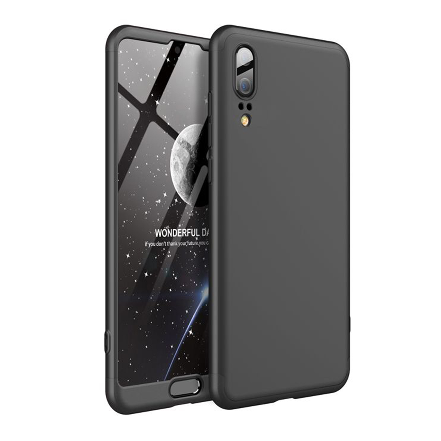 Microsonic Huawei P20 Kılıf Double Dip 360 Protective AYS Siyah