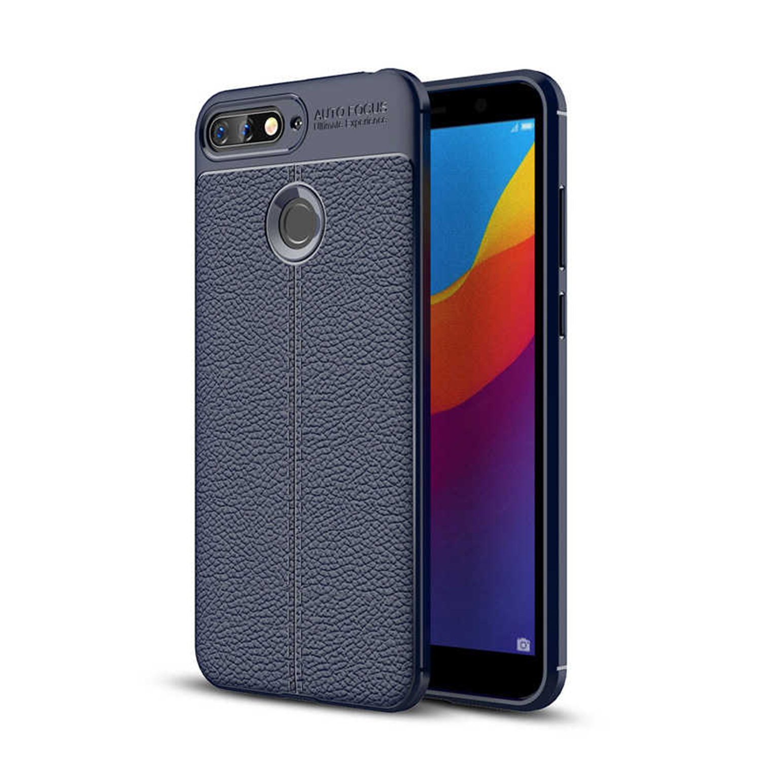 Microsonic Huawei Y7 2018 Kılıf Deri Dokulu Silikon Lacivert