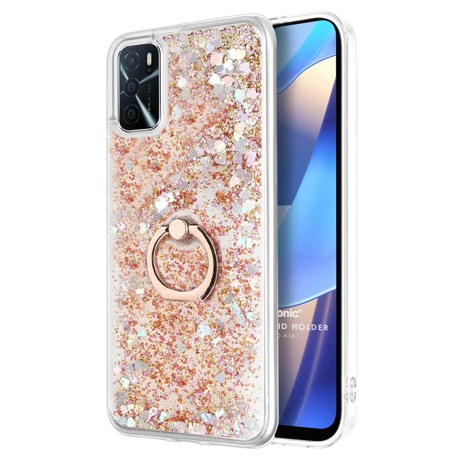 Microsonic Oppo A16 Kılıf Glitter Liquid Holder Gold