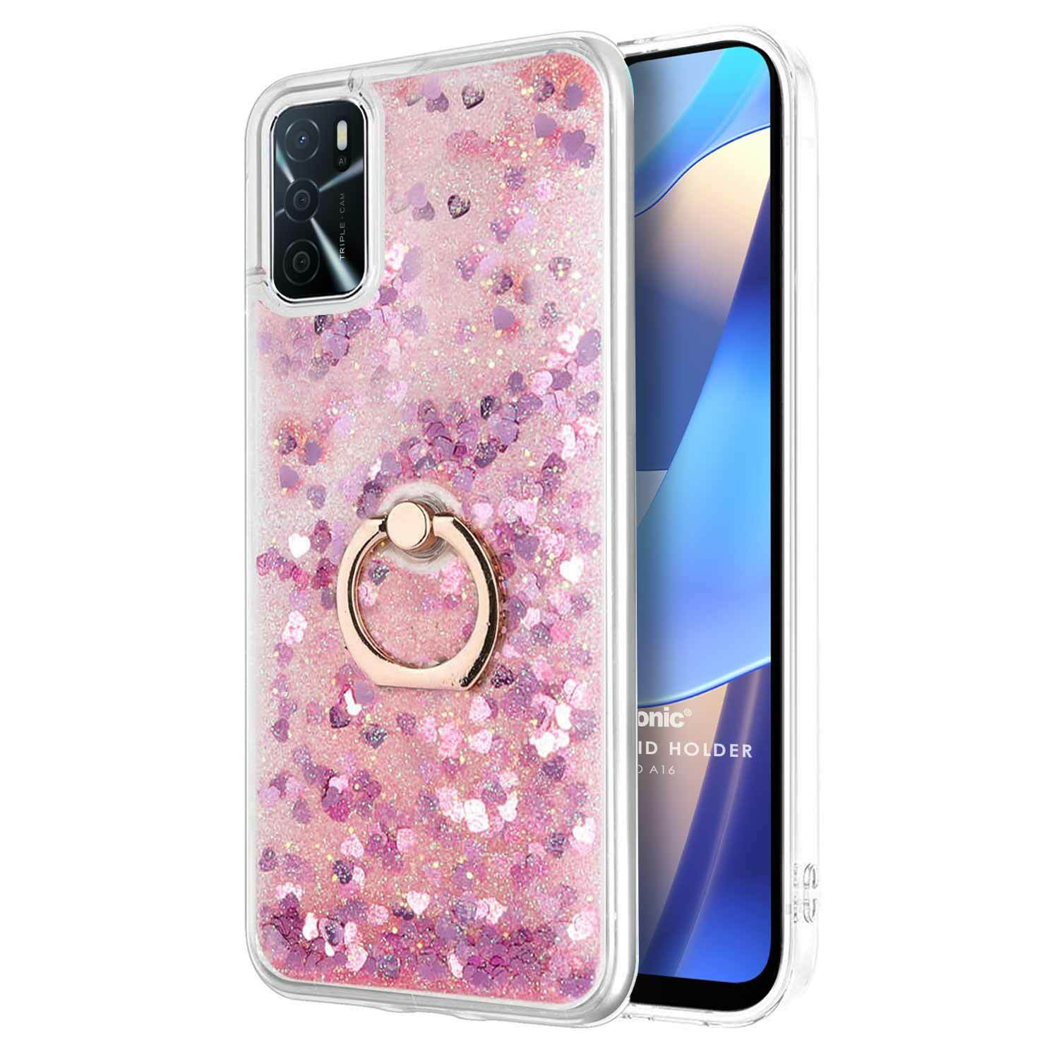 Microsonic Oppo A16 Kılıf Glitter Liquid Holder Pembe