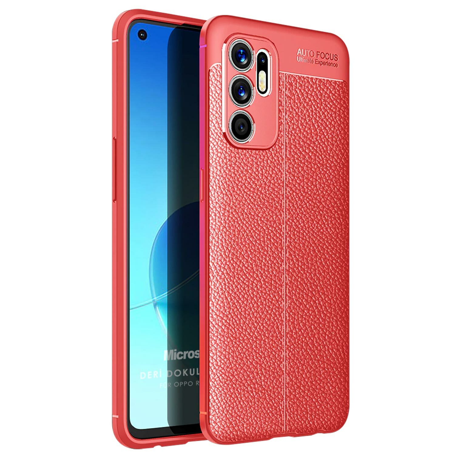 Microsonic Oppo Reno 6 4G Kılıf Deri Dokulu Silikon Kırmızı