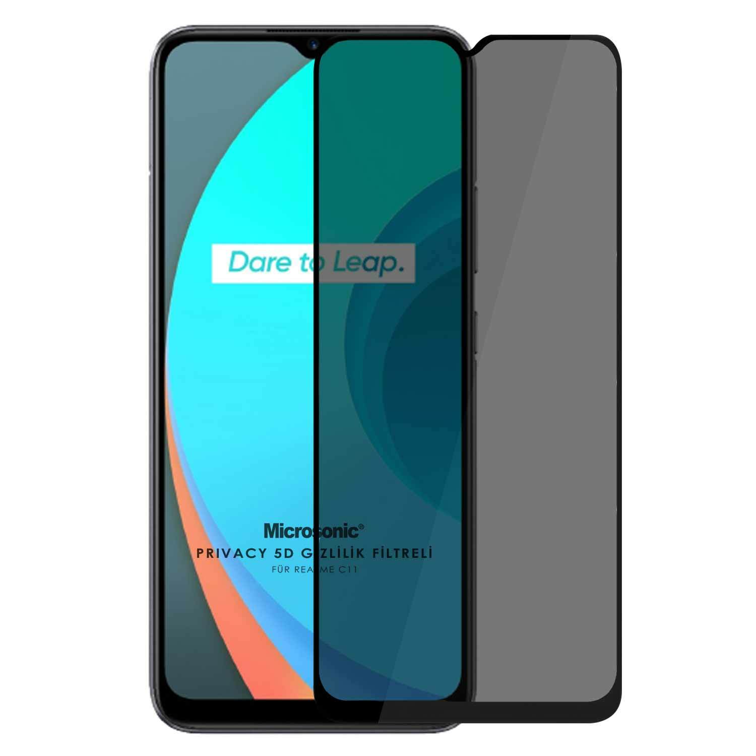 Microsonic Realme C11 Privacy 5D Gizlilik Filtreli Cam Ekran Koruyucu Siyah