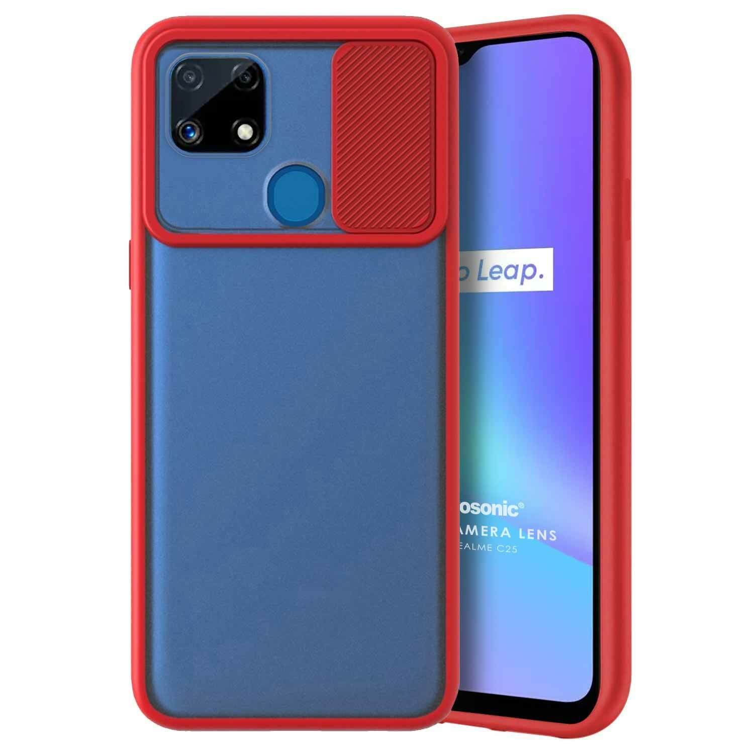 Microsonic Realme C25 Kılıf Slide Camera Lens Protection Kırmızı