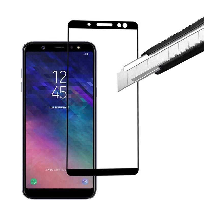 Microsonic Samsung Galaxy A6 Plus 2018 Tam Kaplayan Temperli Cam Ekran koruyucu Kırılmaz Film Siyah