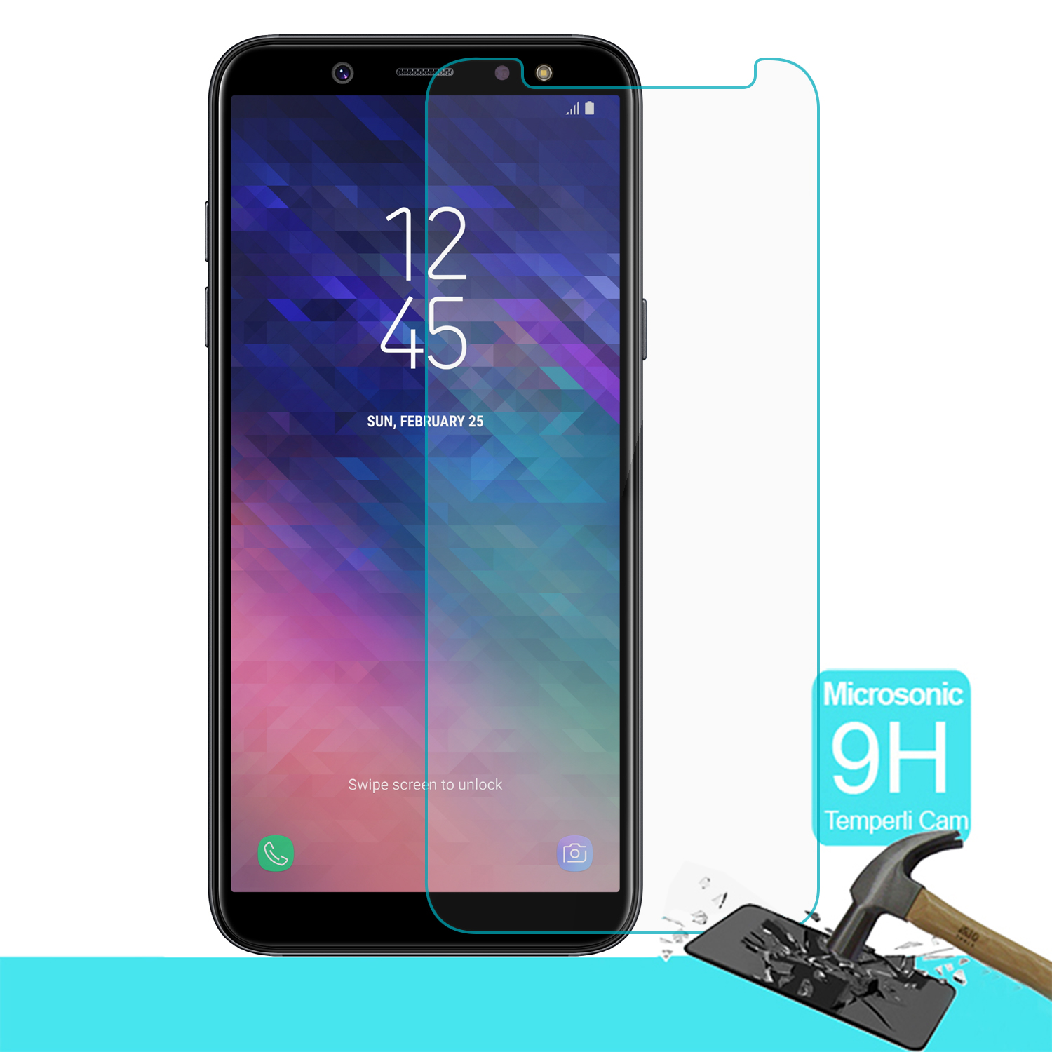Microsonic Samsung Galaxy A6 Plus 2018 Temperli Cam Ekran koruyucu Kırılmaz film