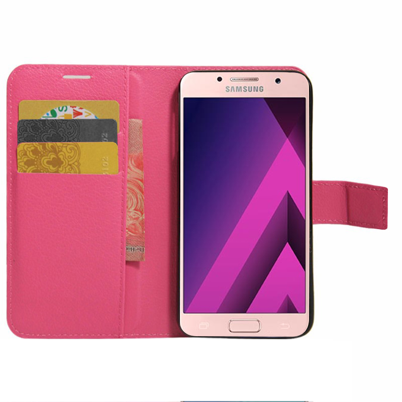 Microsonic Samsung Galaxy A7 2017 Cüzdanlı Deri Kılıf Pembe