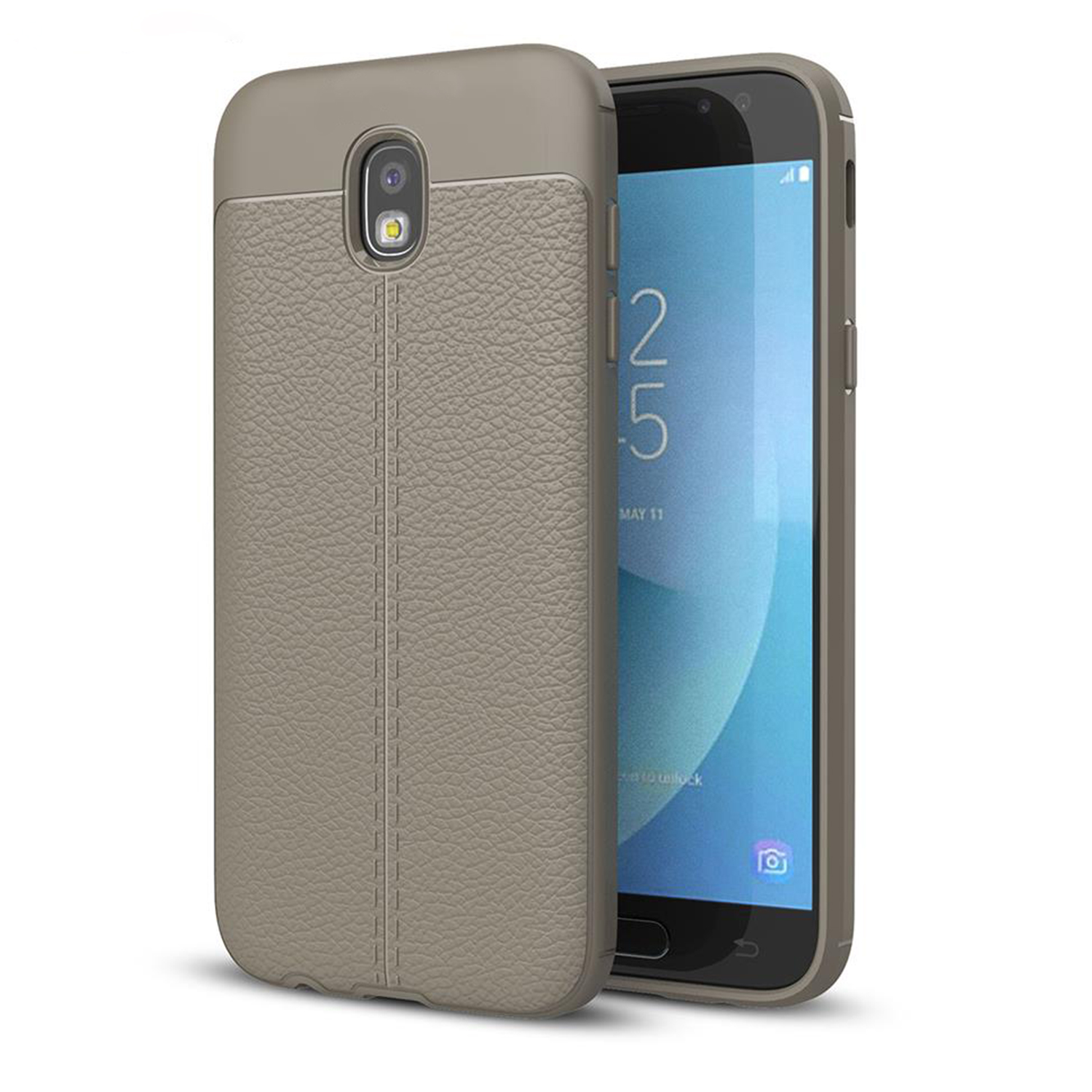 Microsonic Samsung Galaxy J7 Pro Kılıf Deri Dokulu Silikon Gri