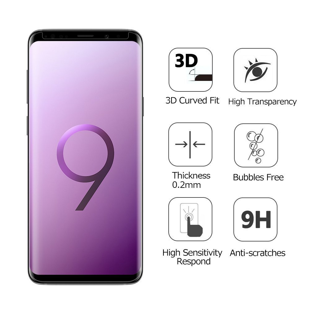 Microsonic Samsung Galaxy S9 Plus Tam Kaplayan Temperli Cam Ekran koruyucu Kırılmaz Film Siyah