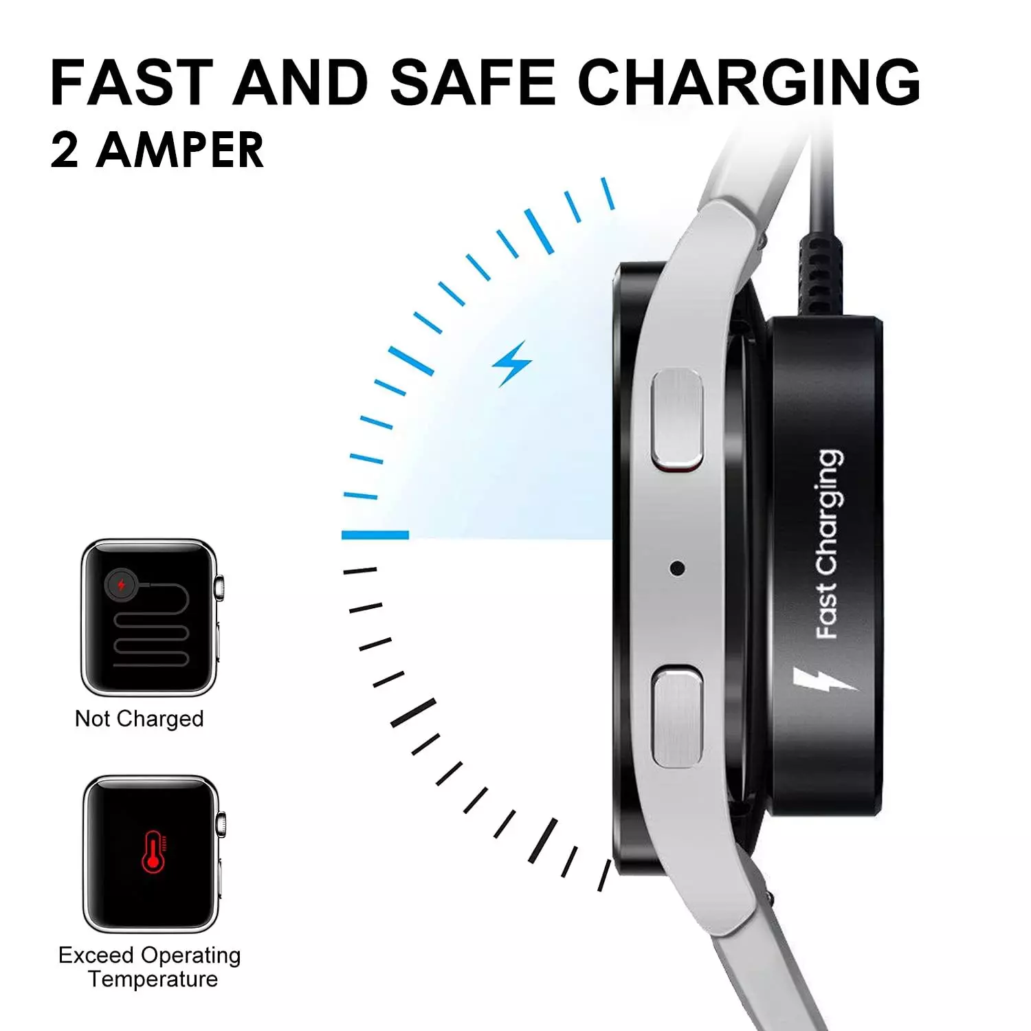Microsonic Samsung Galaxy Watch 8 Classic 46mm Manyetik USB 2 Amper Şarj Kablosu Siyah