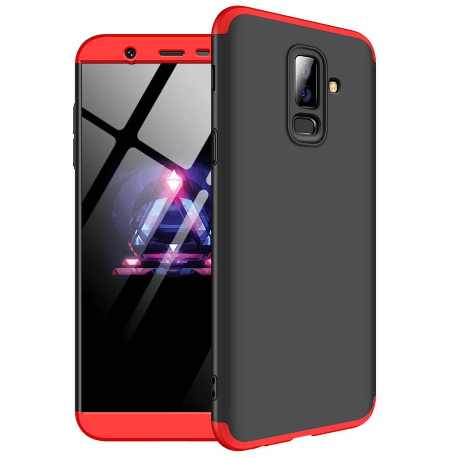 Microsonic Samsung Galaxy J8 Kılıf Double Dip 360 Protective Siyah Kırmızı