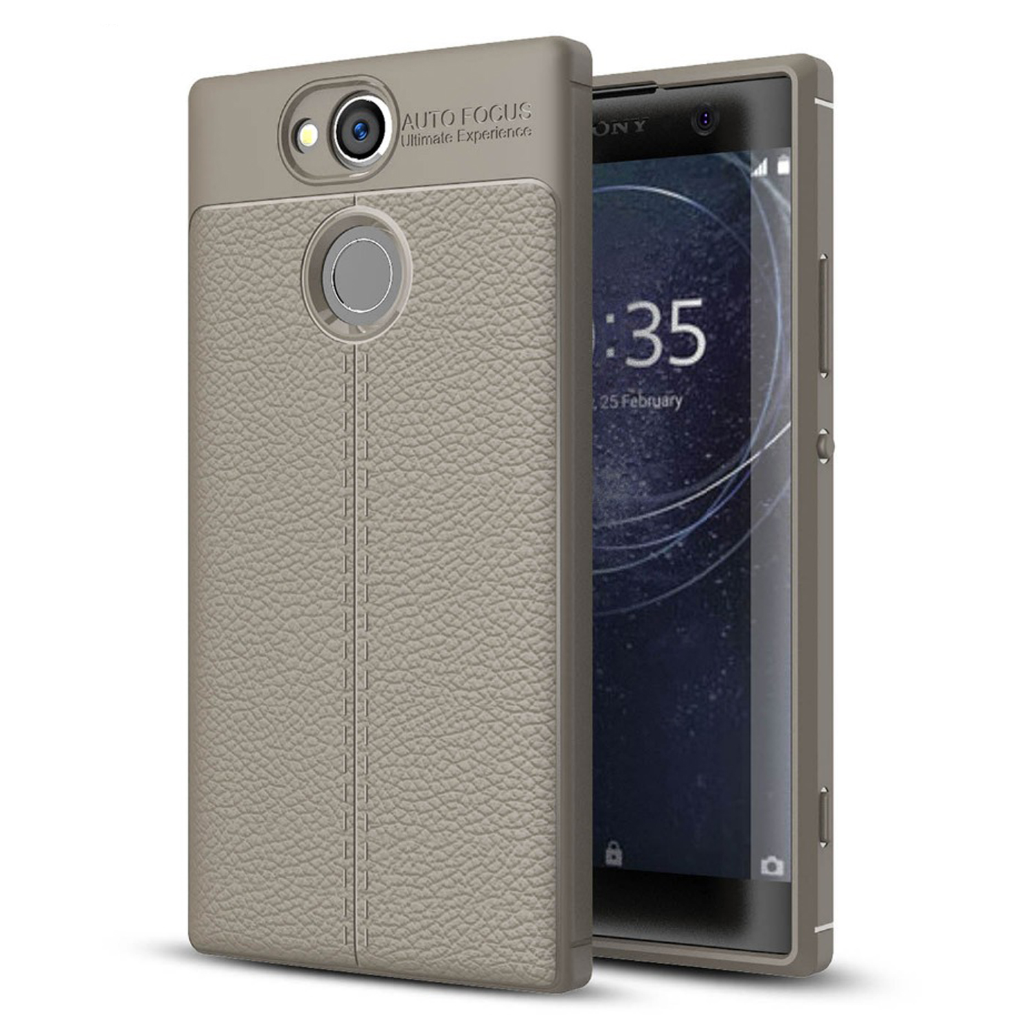 Microsonic Sony Xperia XA2 Kılıf Deri Dokulu Silikon Gri